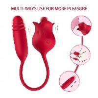 Rose with Tongue and Thrusting Vibrator Silicone 10-Speed each end, RED